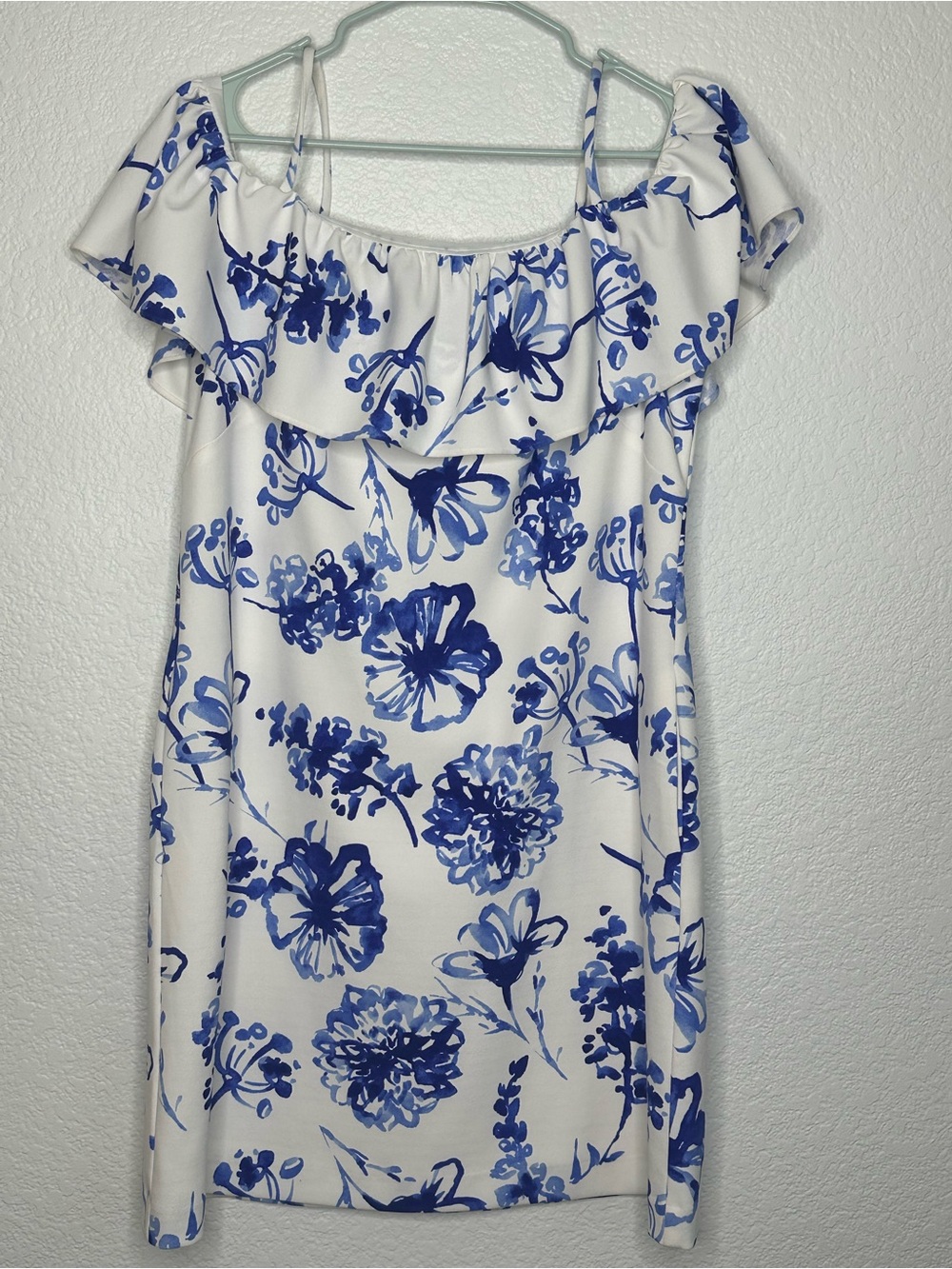Ralph Lauren White Dress with Blue Floral Brushstroke Print